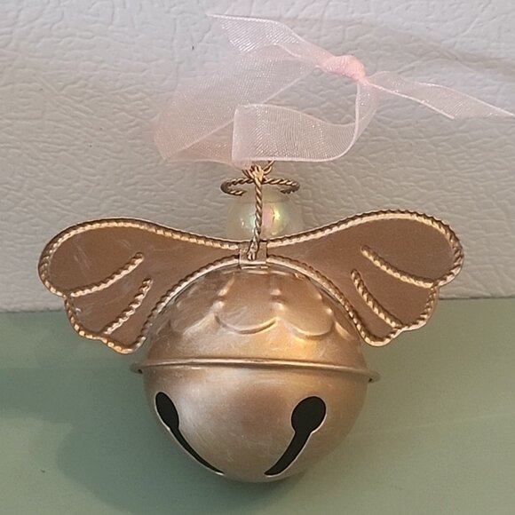 Metal Angel Jingle Bell Christmas Ornament Hand Painted Signed - Picture 3 of 7